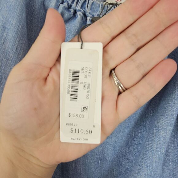 Adriano Goldschmied AG Medium Sylvia Off the Shoulder Chambray Top Sunwashed - Picture 7 of 8